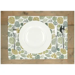 Placemats*DILLE & KAMILLE Placemat geribbeld, GOTS bio-katoen, bladmotief, 35 x 50 cm