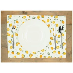 Placemats*DILLE & KAMILLE Placemat geribbeld, GOTS bio-katoen, citroenen, 35 x 50 cm