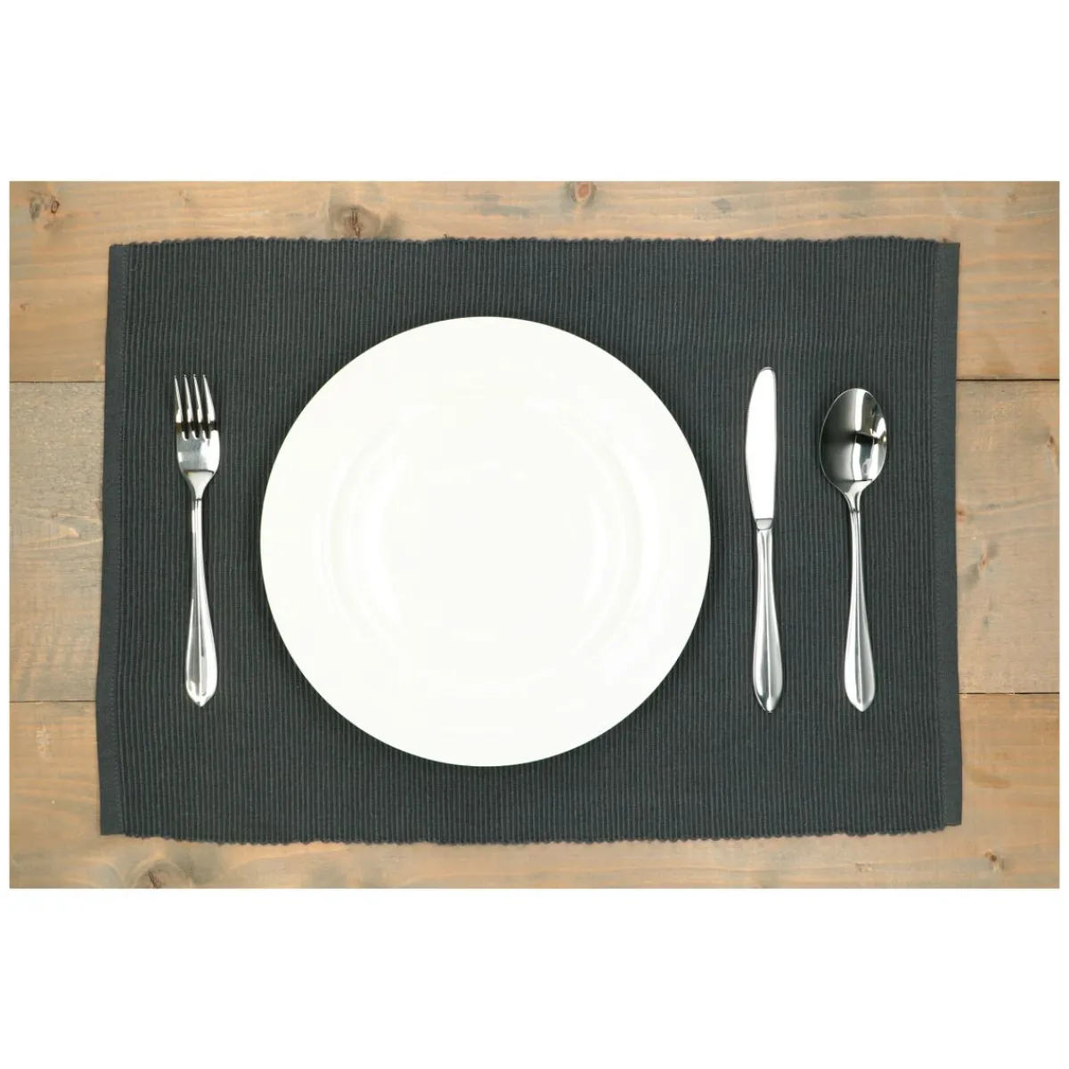 Placemats*DILLE & KAMILLE Placemat geribbeld, GOTS bio-katoen, donkergrijs, 35 x 50 cm