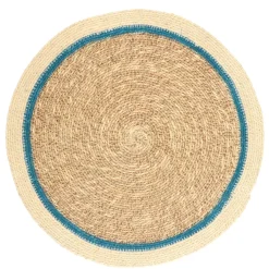Placemats*DILLE & KAMILLE Placemat naturel, zeegras, blauwe rand, Ø38 cm