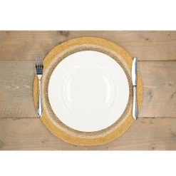Placemats*DILLE & KAMILLE Placemat naturel, zeegras, gele rand, Ø38 cm