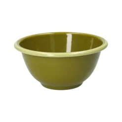 Picknick|Borden*DILLE & KAMILLE Schaal, emaille, olijfgroen met lichtgroen randje, Ø14 CM