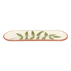 Schalen|Serviessets*DILLE & KAMILLE Schaal, terracotta, groen blad, 32 x 11 cm