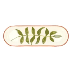 Schalen|Serviessets*DILLE & KAMILLE Schaal, terracotta, groen blad, 32 x 11 cm