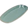 Schalen|Serviessets*DILLE & KAMILLE Serveerschaal reactieve glazuur, steengoed, groen, 26 x 12 cm