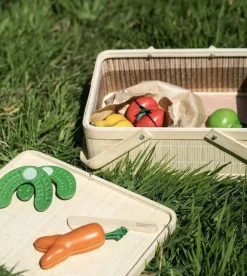 Speelgoed Voor 2 Jaar|Kinderkeuken*DILLE & KAMILLE Snijsetje krom fruit en groente, rubberhout, 18m+