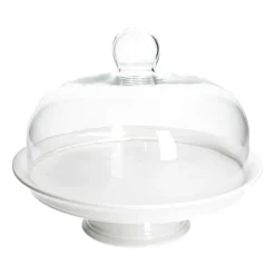 Taartplateaus|Serviessets*DILLE & KAMILLE Taartplateau, porselein, met glazen stolp, Ø 30 cm