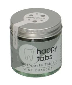 Mondverzorging*DILLE & KAMILLE Tandpasta-tabletten 'Happy tabs', mint charcoal, potje 80 stuks