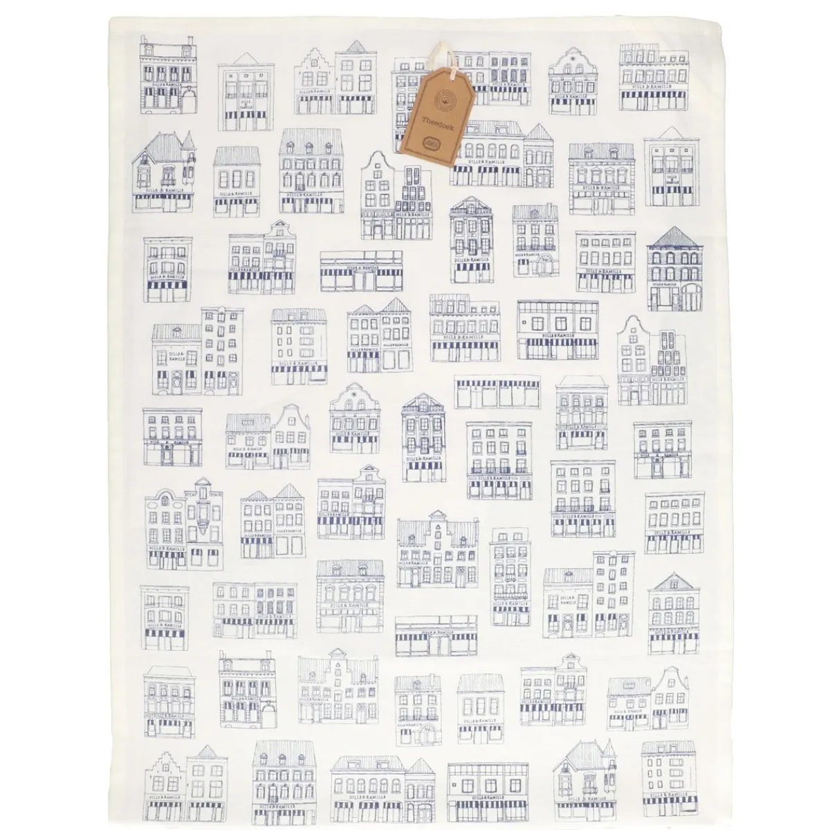 Vaatdoeken*DILLE & KAMILLE Theedoek, bio-katoen, wit met blauwe geveltjes, 50 x 70 cm
