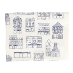 Vaatdoeken*DILLE & KAMILLE Theedoek, bio-katoen, wit met blauwe geveltjes, 50 x 70 cm