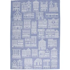 Vaatdoeken*DILLE & KAMILLE Theedoek, katoen, blauw/wit met gevelmotief