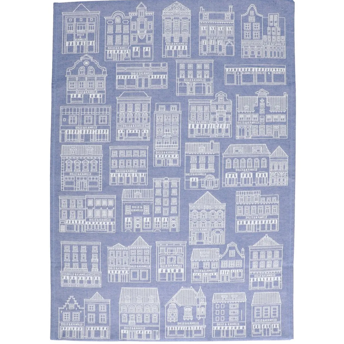 Vaatdoeken*DILLE & KAMILLE Theedoek, katoen, blauw/wit met gevelmotief