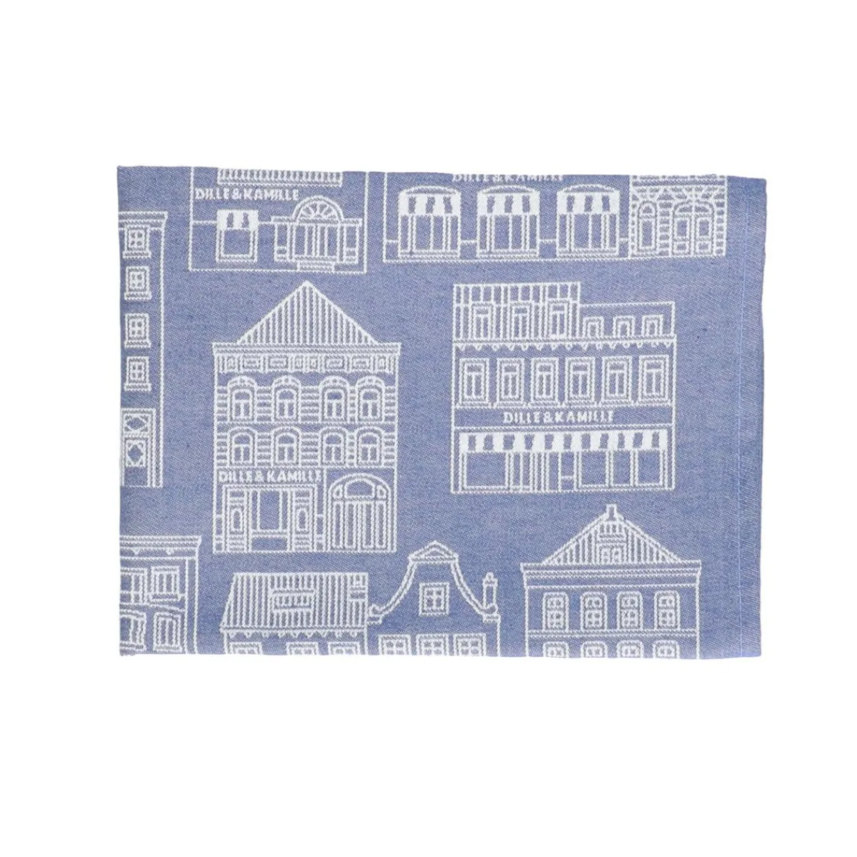 Vaatdoeken*DILLE & KAMILLE Theedoek, katoen, blauw/wit met gevelmotief
