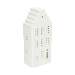 Porseleinen Huisjes|Theelichthouders*DILLE & KAMILLE Theelichthouder, porselein, huisje met trapgevel, 20 cm