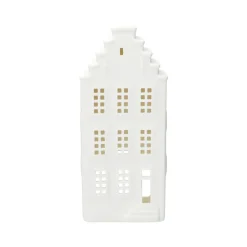 Porseleinen Huisjes|Theelichthouders*DILLE & KAMILLE Theelichthouder, porselein, huisje met trapgevel, 20 cm