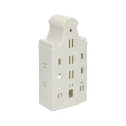 Porseleinen Huisjes|Theelichthouders*DILLE & KAMILLE Theelichthouder, porselein, huisje met klokgevel, 20 cm