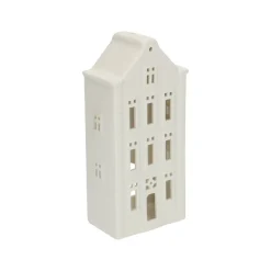 Porseleinen Huisjes|Theelichthouders*DILLE & KAMILLE Theelichthouder, porselein, huisje met puntgevel, 20 cm