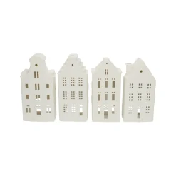 Porseleinen Huisjes|Theelichthouders*DILLE & KAMILLE Theelichthouder, porselein, huisje met puntgevel, 20 cm