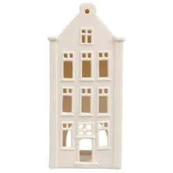 Porseleinen Huisjes|Theelichthouders*DILLE & KAMILLE Theelichthouder, porselein, huisje met puntgevel, 20 cm