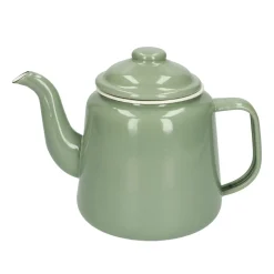 Theepotten|Serviessets*DILLE & KAMILLE Theepot, emaille, groengrijs/wit, 1,5 L