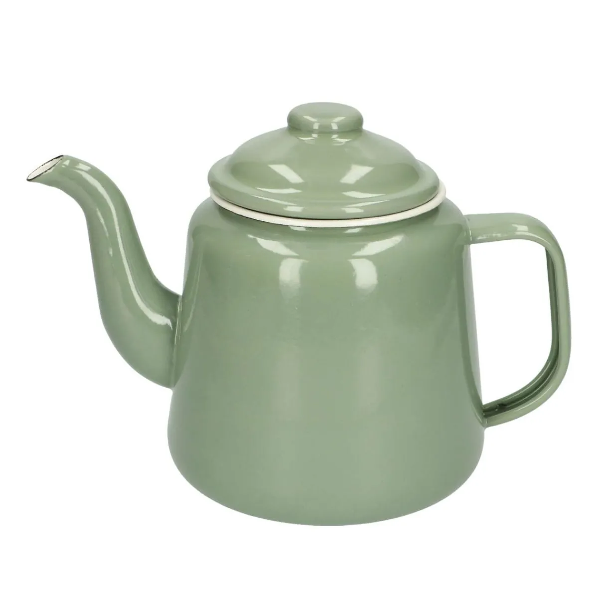 Theepotten|Serviessets*DILLE & KAMILLE Theepot, emaille, groengrijs/wit, 1,5 L
