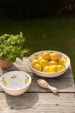 Schalen*DILLE & KAMILLE Uitlekbakje fruit, aardewerk, citroenen, Ø18 cm