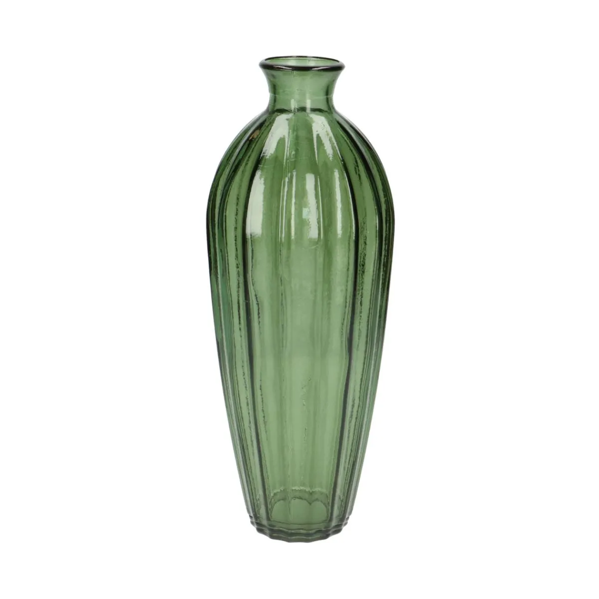 Vazen*DILLE & KAMILLE Vaas, groen glas, geribbeld, h 28 x ø 12 cm