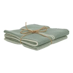 Schotelvodden*DILLE & KAMILLE Vaatdoekjes, gebreid katoen, groengrijs, 2 stuks, 25 x 25 cm