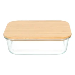Vershoudbakjes*DILLE & KAMILLE Vershoudschaal, glas en bamboe, 1,1 l