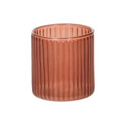 Warm Wonen|Herfst Decoratie*DILLE & KAMILLE Waxinelichthouder, geribbeld glas, rood, 6,5 X Ø 6 cm