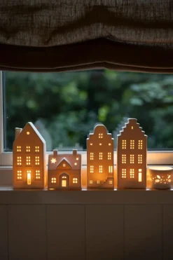 Porseleinen Huisjes|Theelichthouders*DILLE & KAMILLE Waxinelichthouder, huisje koekeman, porselein