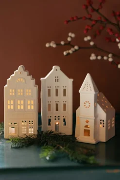 Porseleinen Huisjes|Theelichthouders*DILLE & KAMILLE Waxinelichthouder, porselein, kerkje, 17 cm
